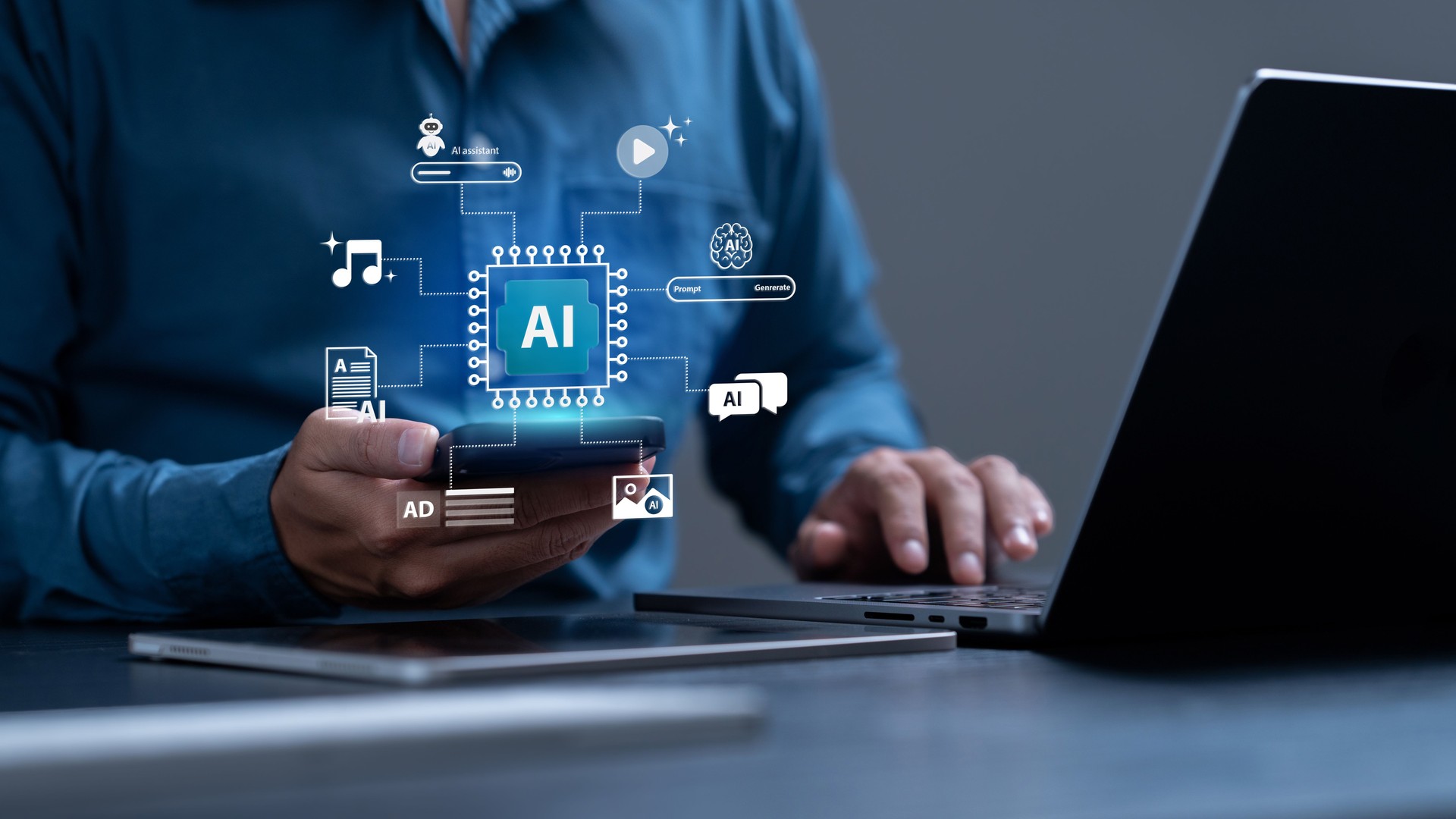 AI Content Generation and AI-Powered Social Media Automation for SEO articles, AI Assistant created generate art, text, video, audio and review in content marketing. digital marketing, advertising.